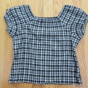 NEW MOVES GIRL'S SZ 14 / 16 PEASANT TOP BLACK & WHITE PLAID SEERCUCKER SHIRT USA
